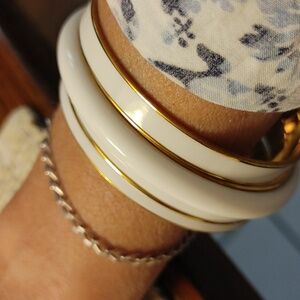 Vintage Set of Monet White & Gold Bangles